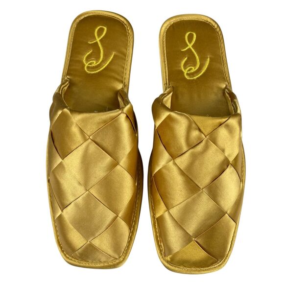 Sam Edelman Women's Rhys Satin Woven Slippers 6M Gold Yellow Slip On House Shoes - Picture 2 of 12